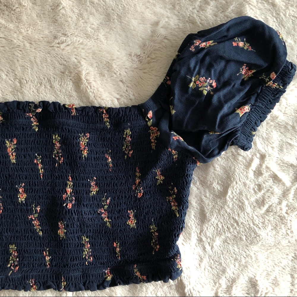 Navy and Pink Floral Off The Shoulder Top and Wide Leg Pants Set - Picture 2 of 13